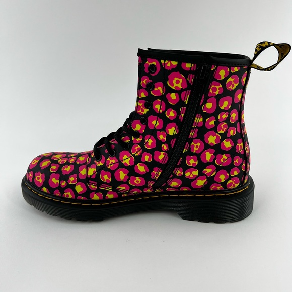 Dr Martens 1460 Pink Leopard Women's Size 5 Boots Smooth Leather Black Yellow - Picture 7 of 11